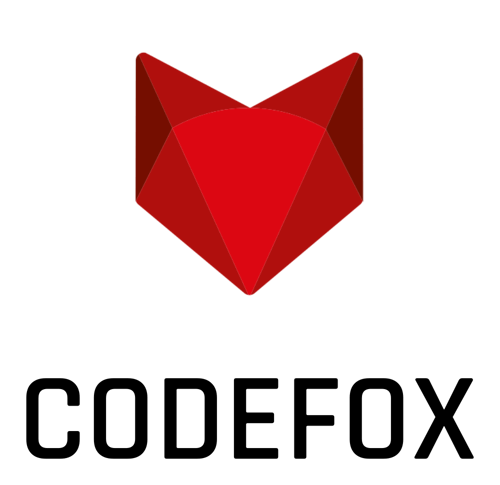 Codefoxin logo, pystymalli